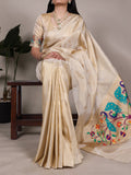 Cream tissue Paithani saree with zari weaving