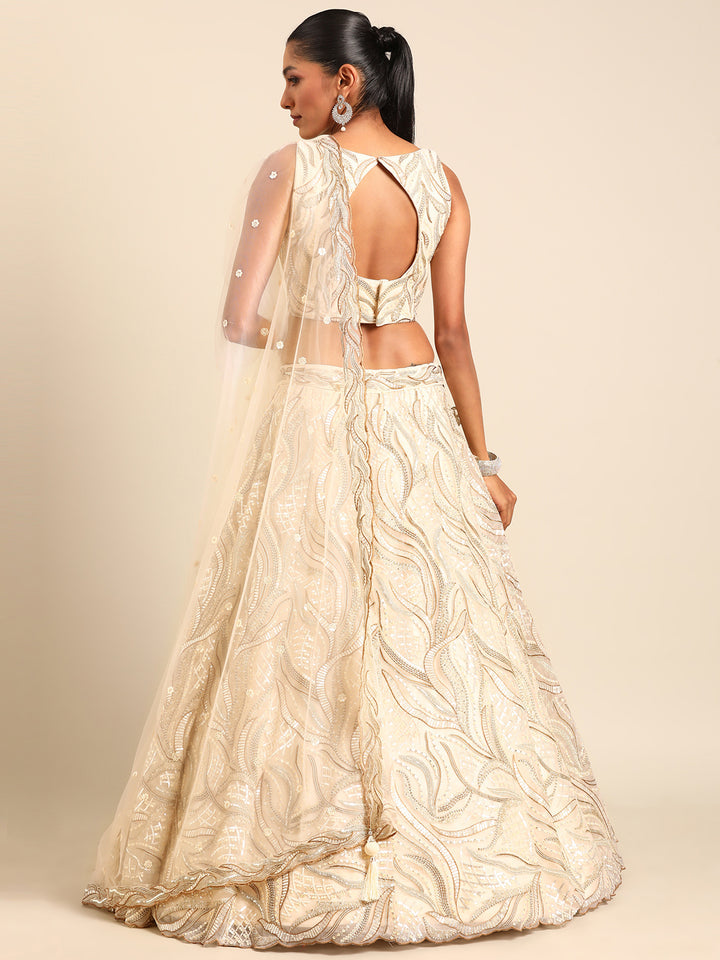 Cream Net Sequins and Zarkan embroidery Designer Lehenga