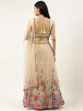 Cream Net Sequinse and Multi colour Thread Embroidery Lehenga