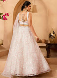 Full flair cream net wedding lehenga with 3.5 meter flair
