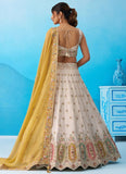 Cream Patch Work Lehenga | Mustard Tissue Dupatta