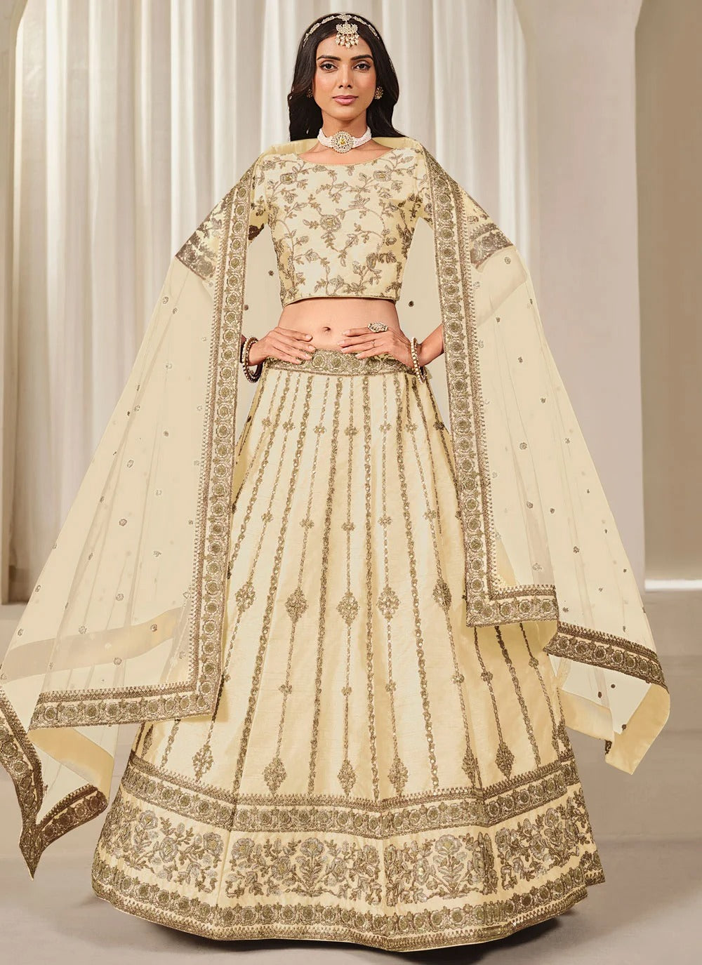 Designer Cream Reception Lehenga for Women