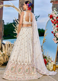Designer Cream Wedding Wear Lehenga with Organza Dupatta