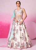 Cream Silk Engagement Lehenga with Zarkan and Sequin Embroidery