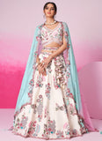 Cream Silk Engagement Lehenga with Zarkan and Sequin Embroidery