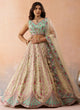 Cream & Sky Blue Wedding Reception Lehenga for Women