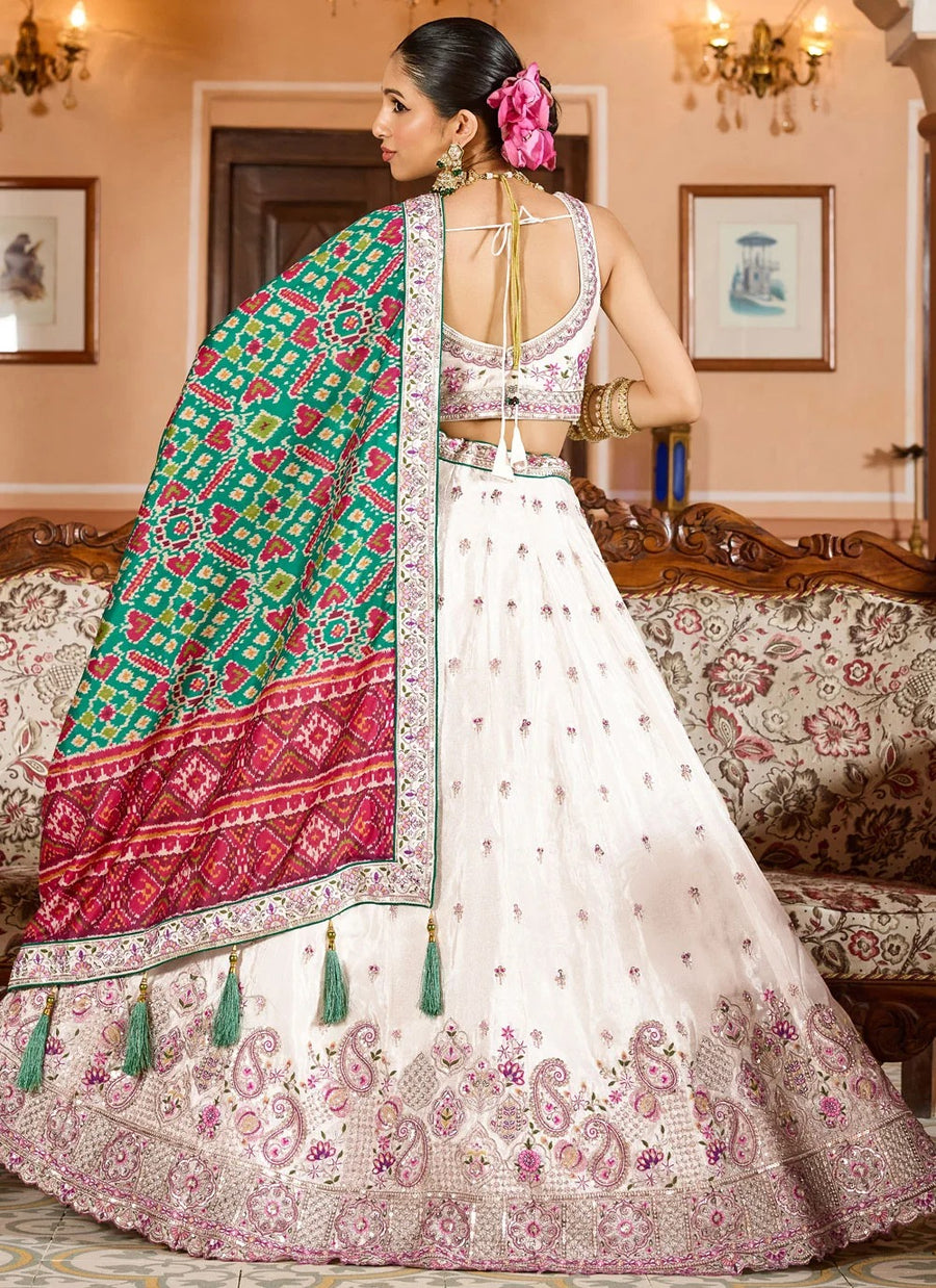Designer Cream Reception Lehenga with Sequins & Coding Work
