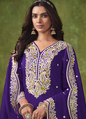 Creative Violet Embroidered Silk Patiyala Dress For Women