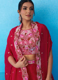 Rani pink crepe indo western set with embroidered flared cape