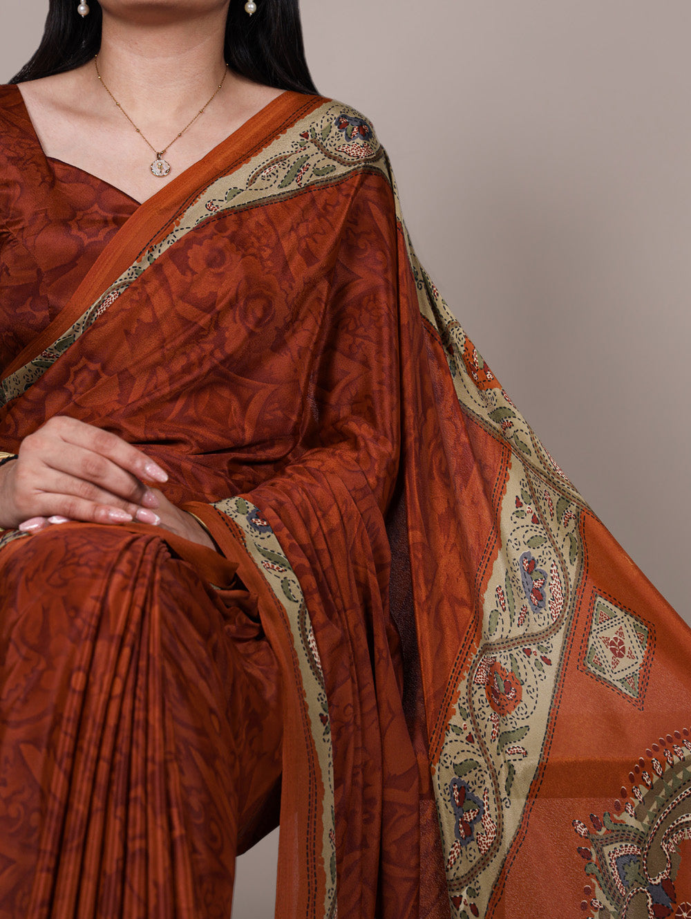 Printed crepe saree with matching blouse