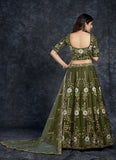 Dark Green Silk Diamond, Zari, Thread & Sequins Lehenga Choli