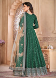 Dark Green Taffeta Silk Embroidered Abaya Style Suit