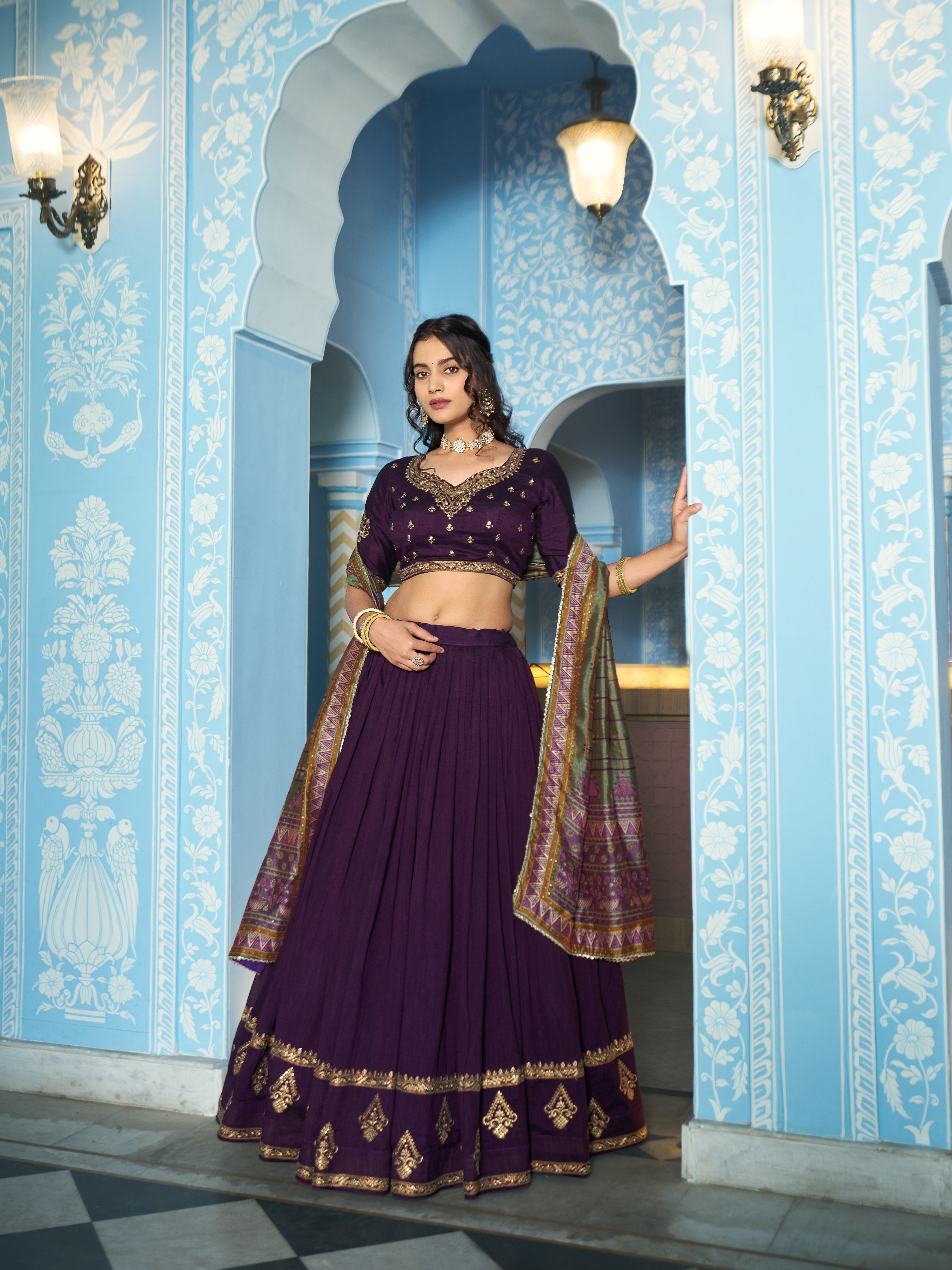 Dark Purple Color Wedding  Wear Lehenga Choli