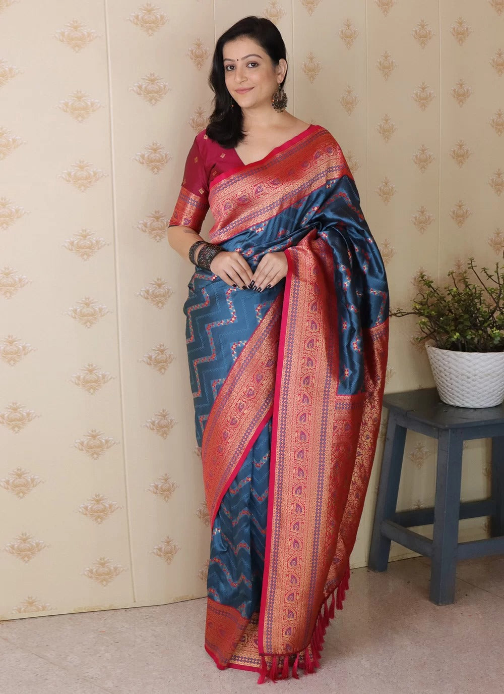 Banarasi Silk Saree for Wedding | Denim Blue Zari Weave