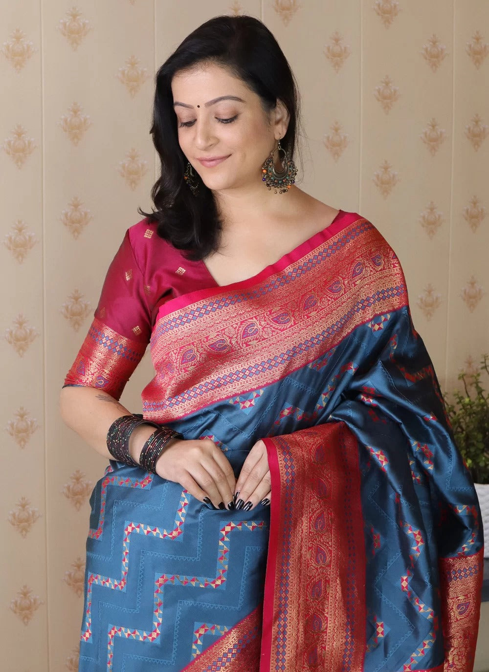 banarasi silk saree for wedding in denim blue with zari weave