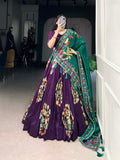 Purple Color Printed And Foil Work Tussar Silk Lehenga Choli
