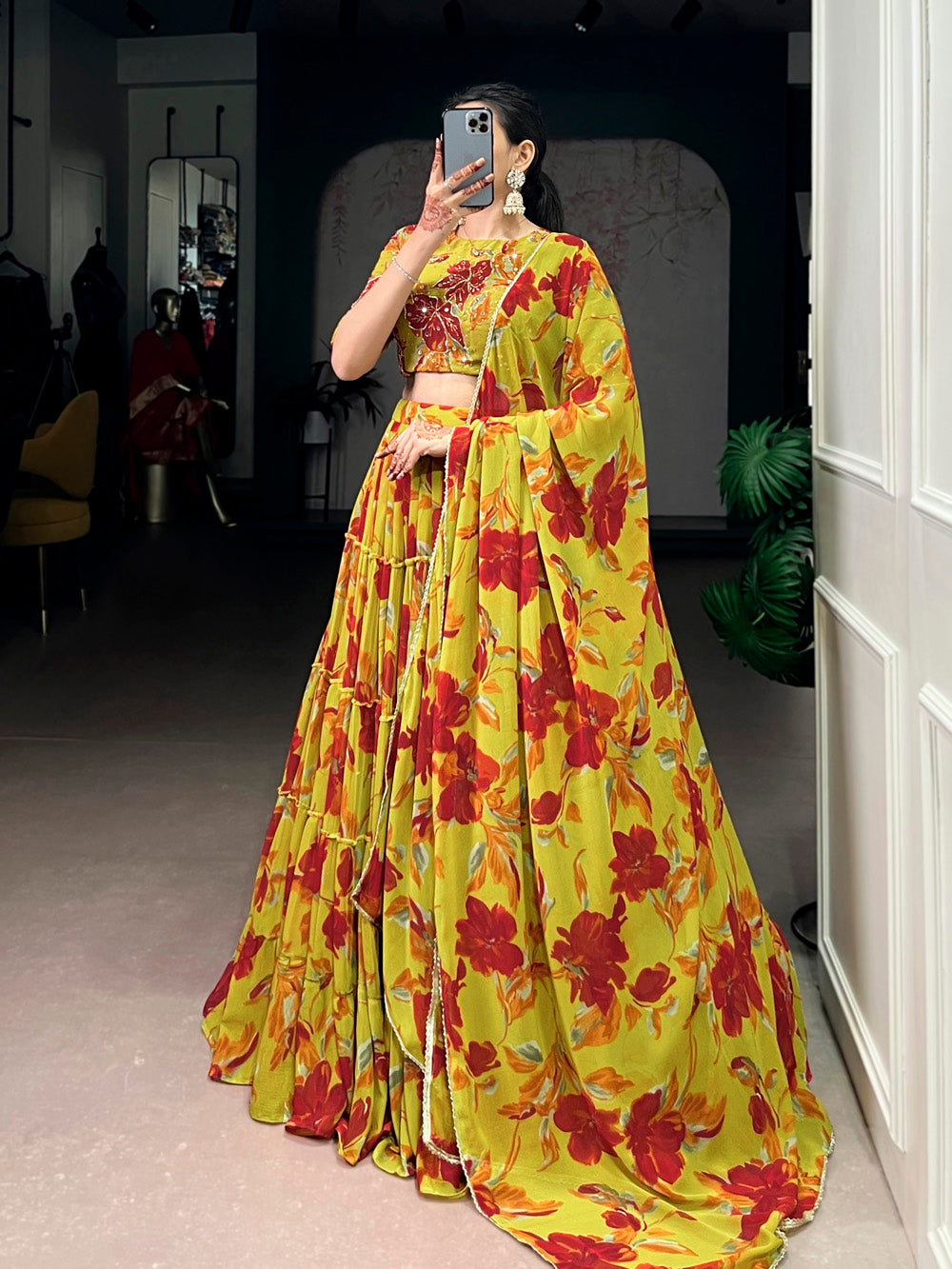 garba wear yellow lehenga choli