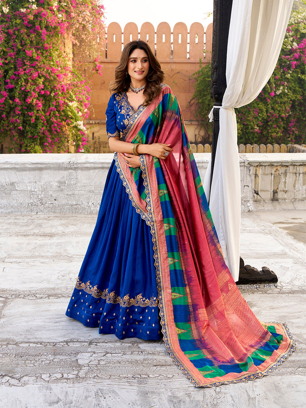 designer royal blue festive lehenga