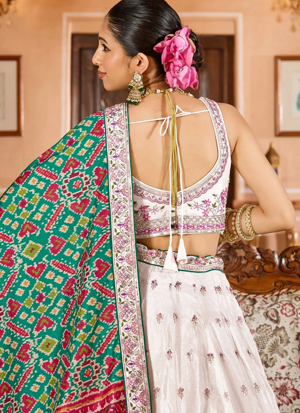 Cream Engagement Lehenga | Tissue Designer Wedding Wear
