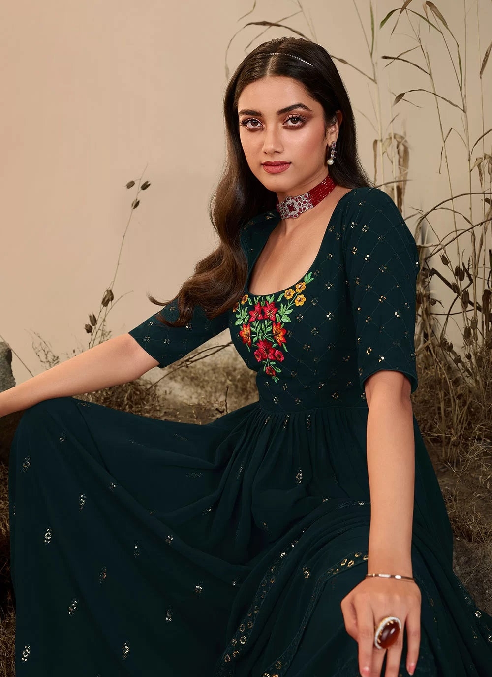 Designer Embroidered Georgette Festive Wear Palazzo Suit