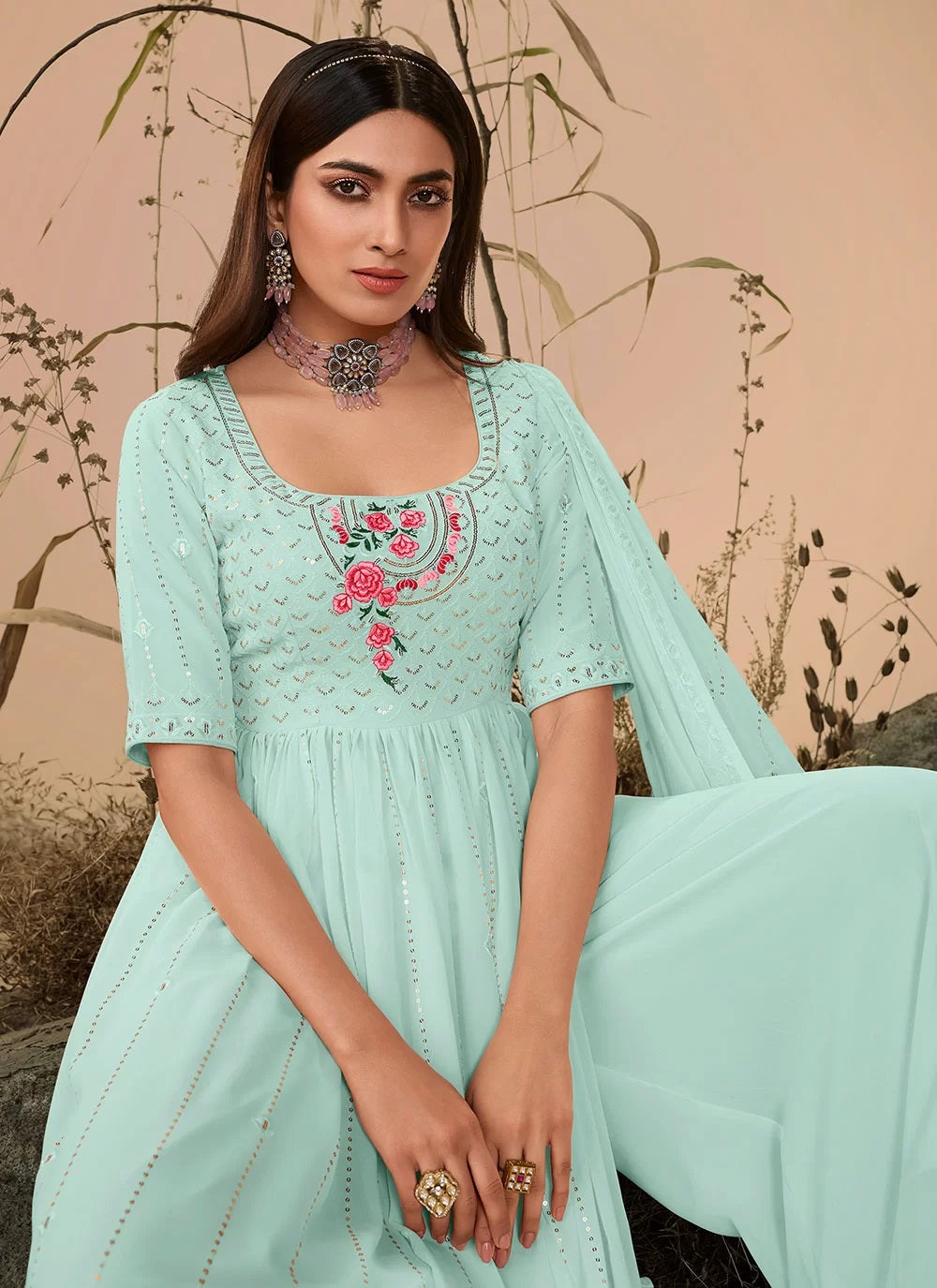 Designer Georgette Sequins Embroidery Salwar Suit
