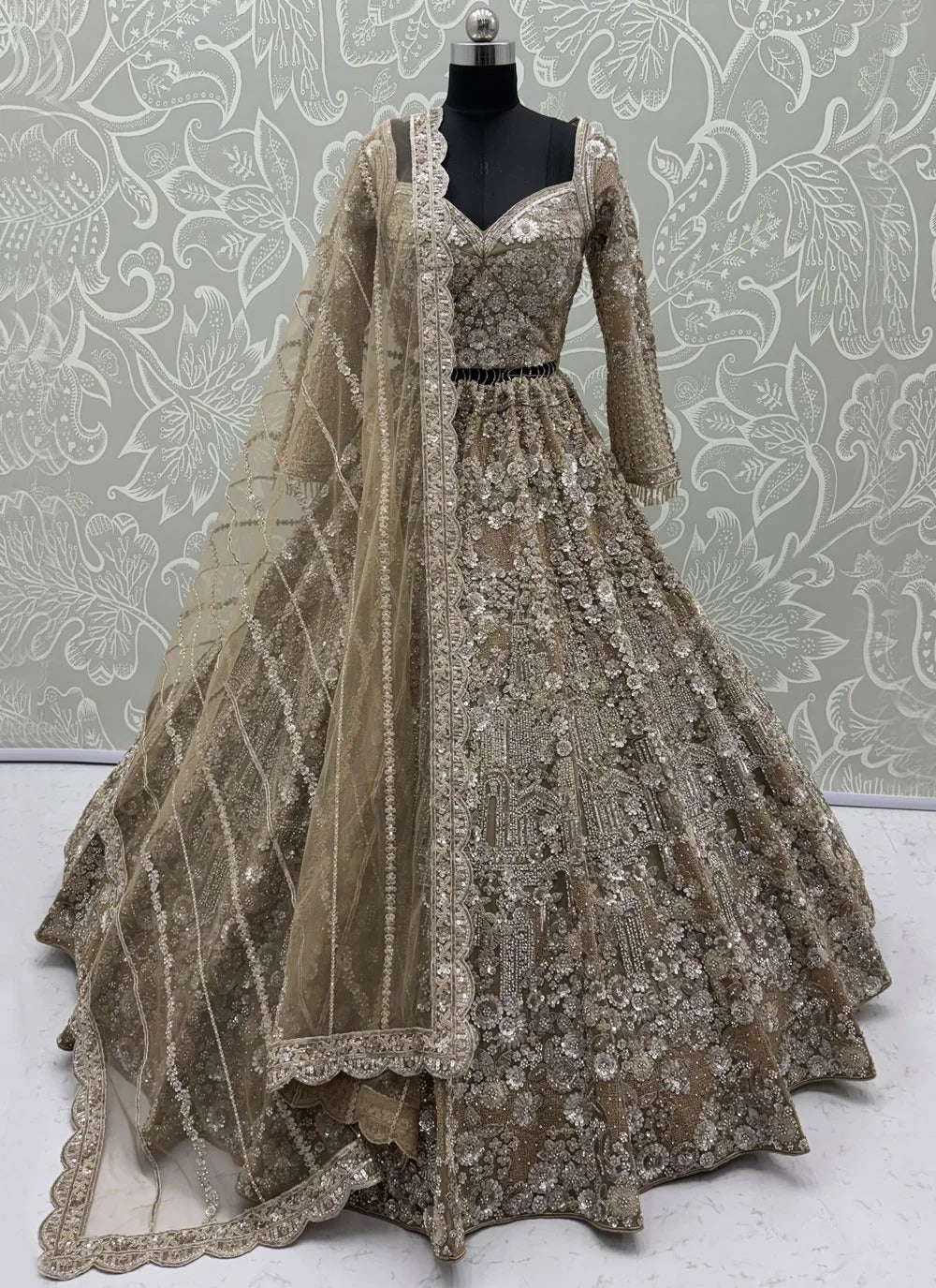 Golden Sequins Bridal Lehenga for Reception