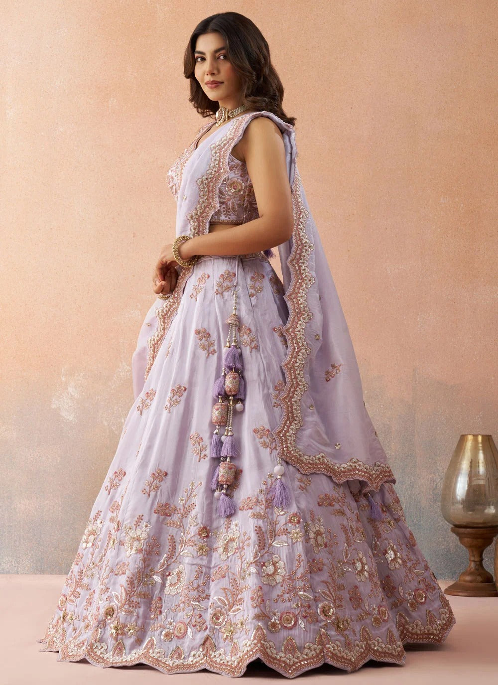Designer Lavender Tissue Wedding Lehenga