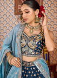 Designer Navy Blue Reception Wear Lehenga for Women