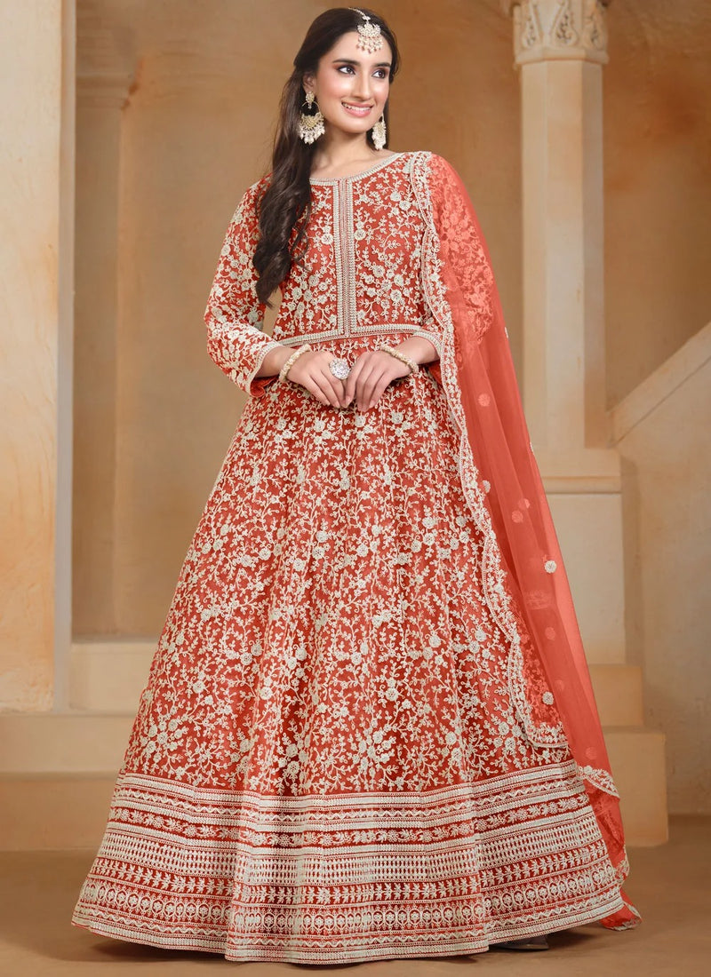 Designer Orange Anarkali Suit | Premium Ethnic Wear