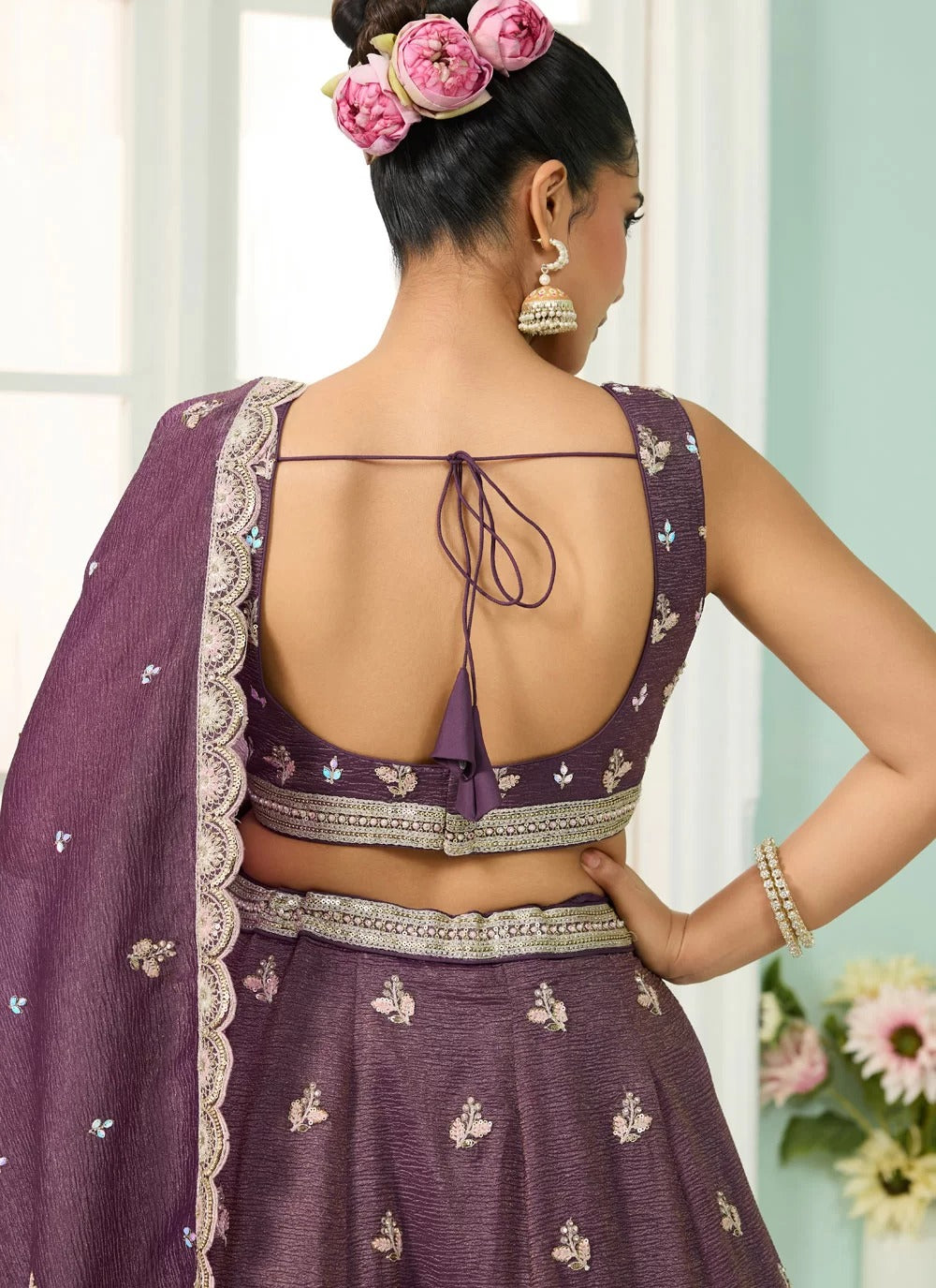 Enchanting purple bridesmaid lehenga with sequin & stone work