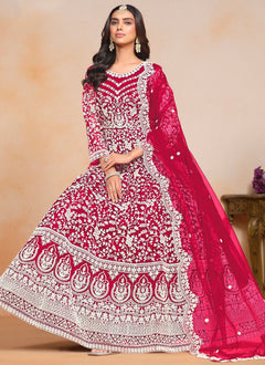Rani Pink Embroidered Anarkali Suit for Women