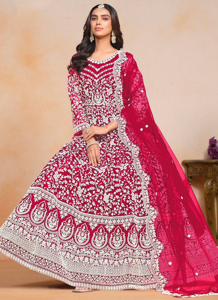 Rani Pink Embroidered Anarkali Suit for Women