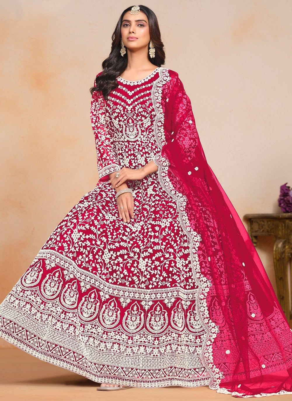 Rani Pink Embroidered Anarkali Suit for Women