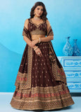Designer Reception Lehenga in Coffee Chinnon Silk