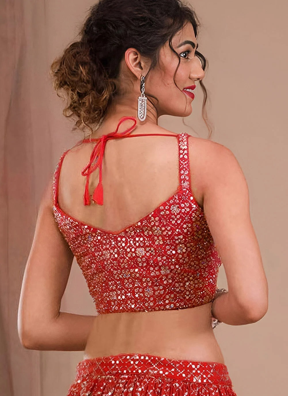 Red Georgette Wedding Guest Lehenga with Zari & Sequins Embroidery