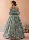 Sea Green Designer Engagement Lehenga | Premium Tissue