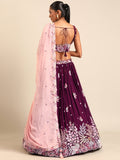 Designer Sequins Work Poly Georgette Burgundy Lehenga For Bridesmaid