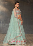 Designer Sky Blue Georgette Lehenga With Sequins, Zari, Mirror Work