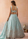 Designer Sky Blue Wedding Lehenga with Sequins Embroidery
