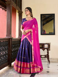 Navy Blue Color Weaving Work With Paithani Concept Cotton Silk Lehenga Choli