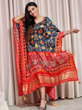 Multi Color Bandhani Printed Pure Gaji Silk Kaftan