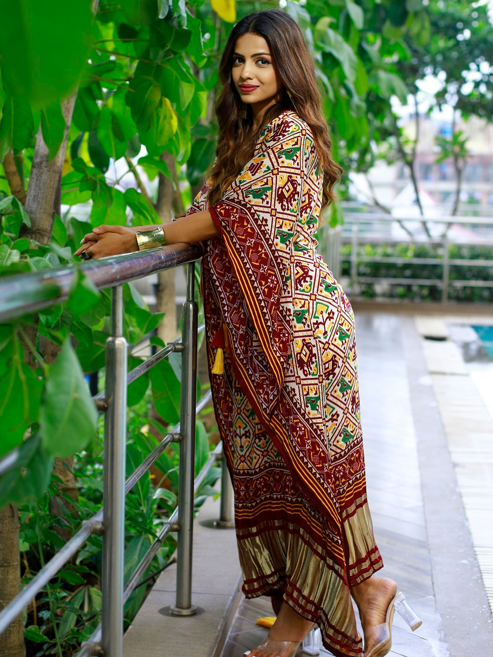 Maroon Color Bandhani Printed Pure Gaji Silk Kaftan
