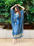 Navy Blue Color Digital Bandhej Printed Pure Gaji Silk Kaftan
