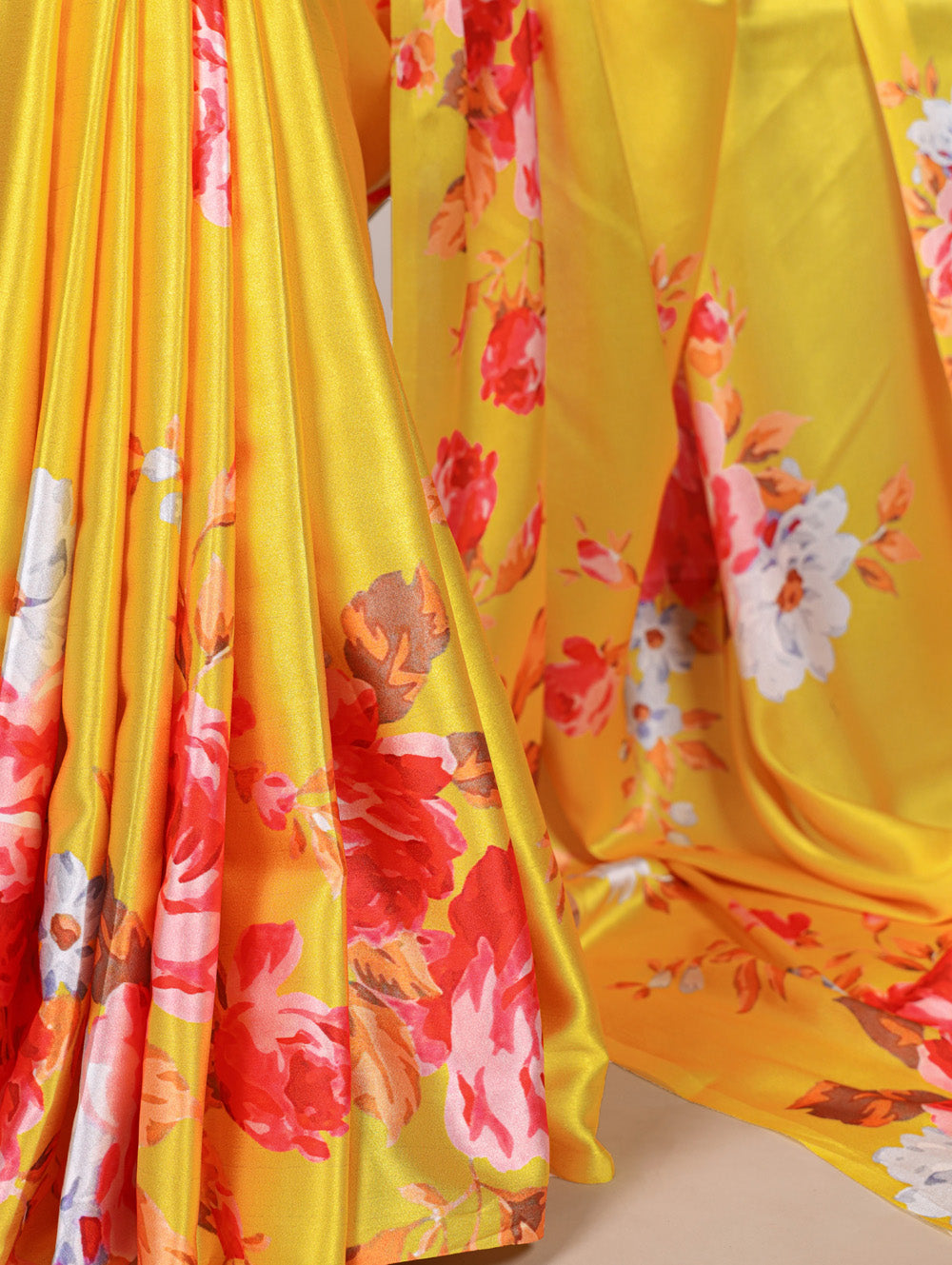 Yellow floral saree for daytime celebrations