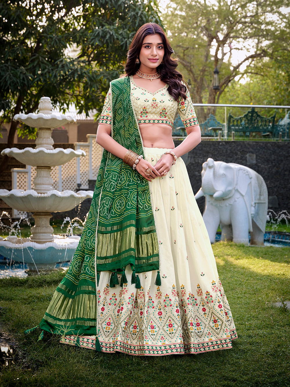 Soft cream sequins embroidered lehenga choli