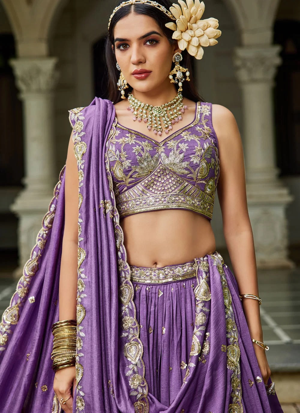 Purple Georgette Lehenga | Sequins Embroidery – Indian Wedding Dress for Women
