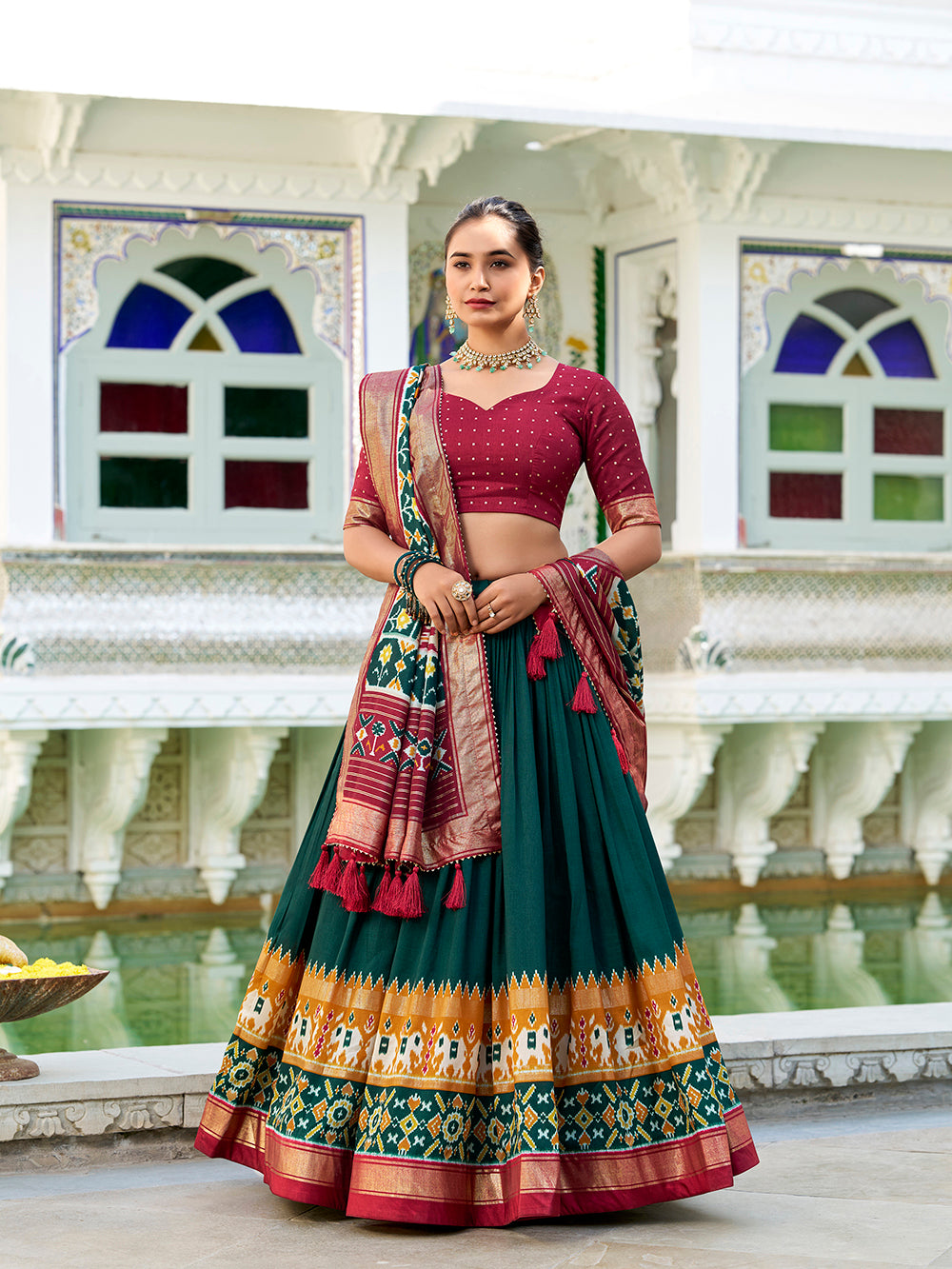 Foil work Tasar silk festive lehenga