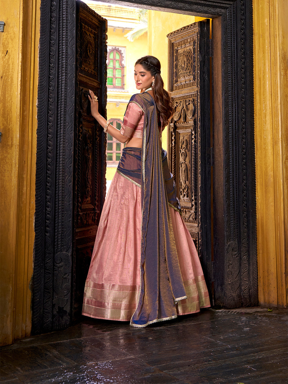 Dupion silk lehenga choli with shimmer dupatta