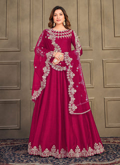 Eid Festival Special Maroon Art Silk Anarkali Suit