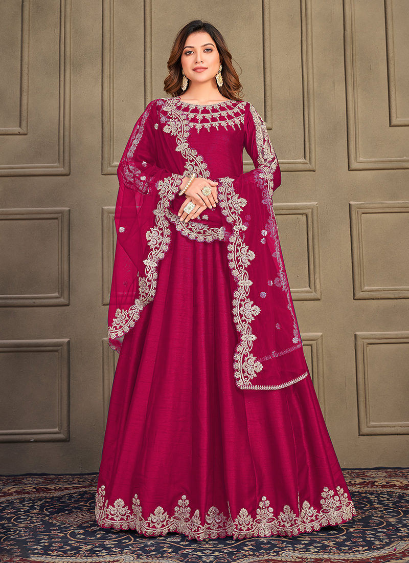Eid Festival Special Maroon Art Silk Anarkali Suit